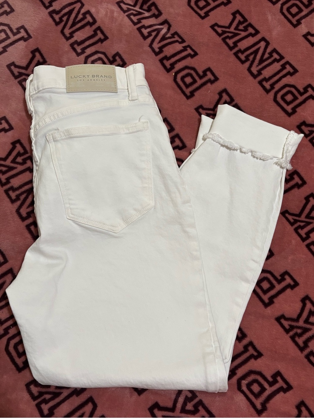 Lucky Brand White Ankle Crop Jeans with Frayed Hem